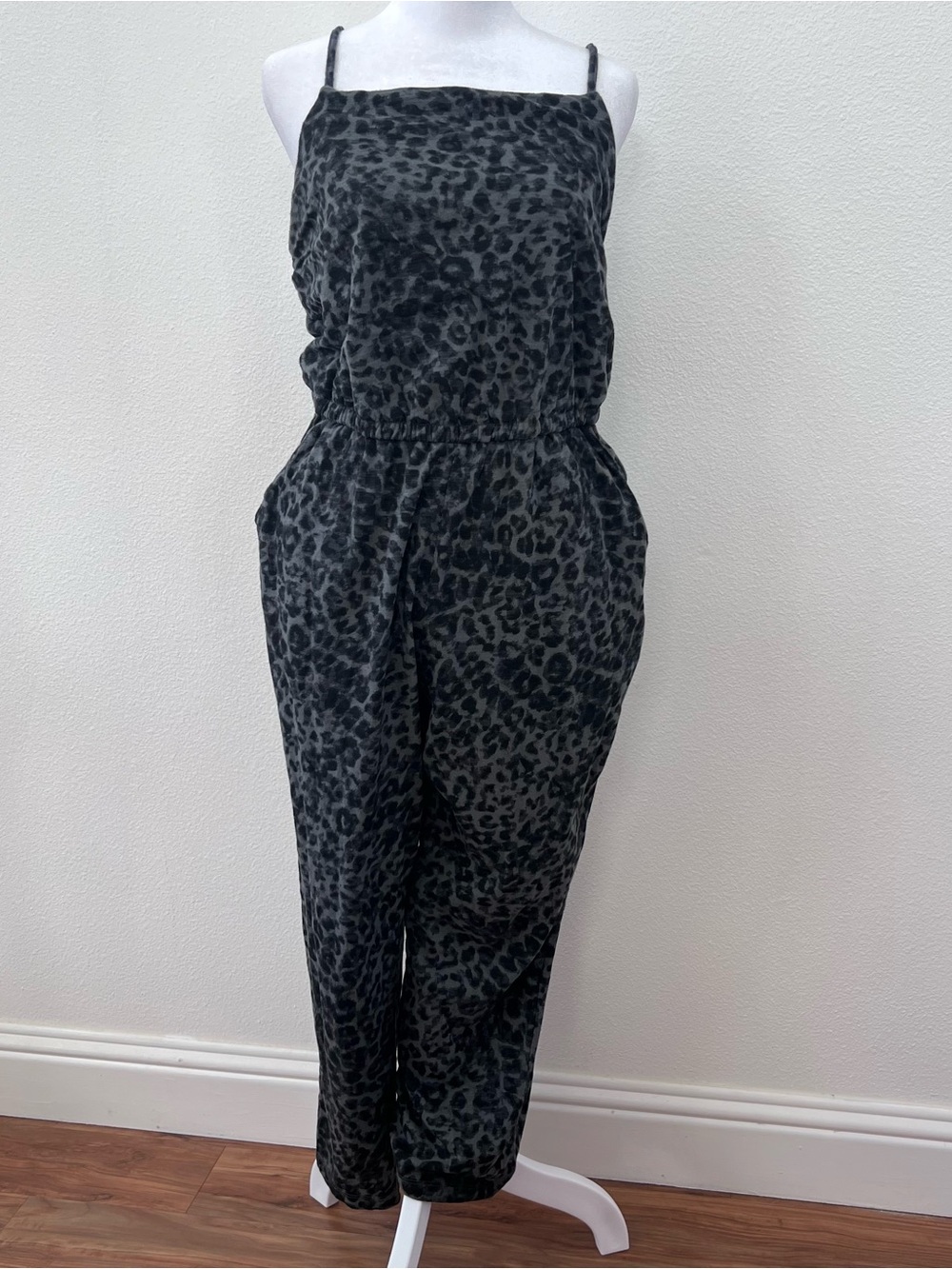 Old Navy Black Grey Leopard-Print Sleeveless Jumpsuit
